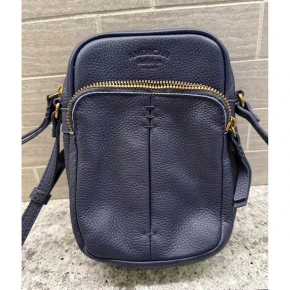 Small Classy American Leather Co. Navy Blue Crossbody Bag w/Pockets Travel - Picture 2 of 7